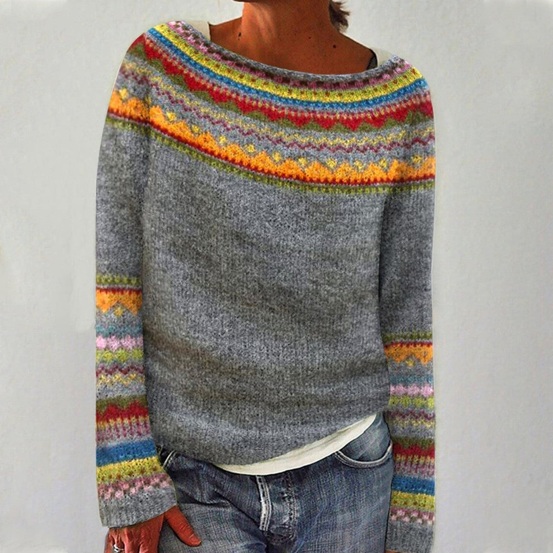 Artisanal Nordic Patterned Multicolored Knit Sweater