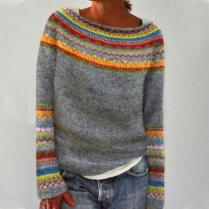 Artisanal Nordic Patterned Multicolored Knit Sweater