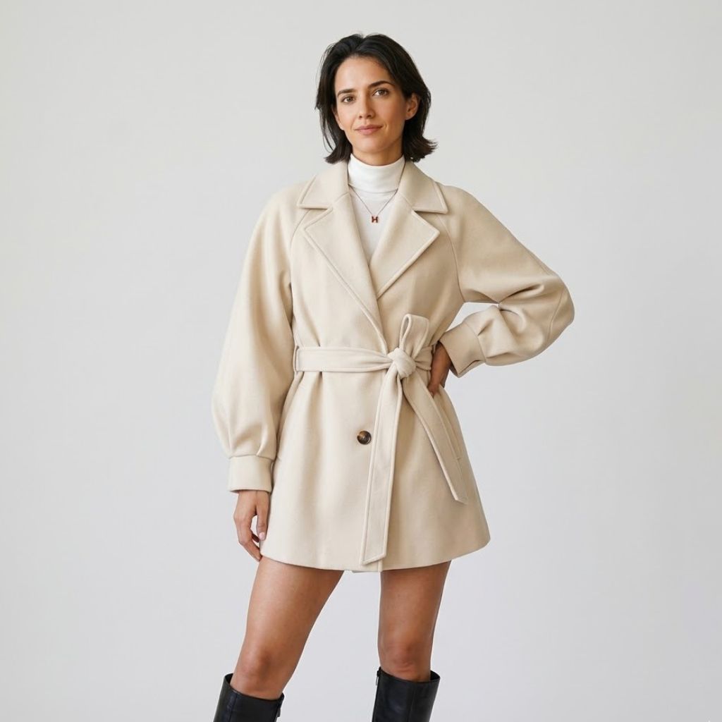 Adjustable-Belt Short Polyester Jacket