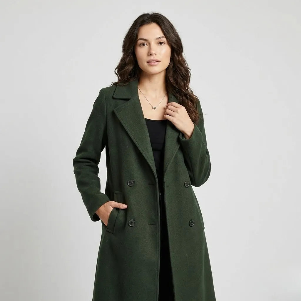 Structured Double-Breasted Coat Crafted from Premium Wool Blend