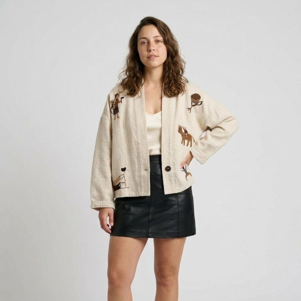 Embroidered Lightweight Linen-Cotton Blend Jacket