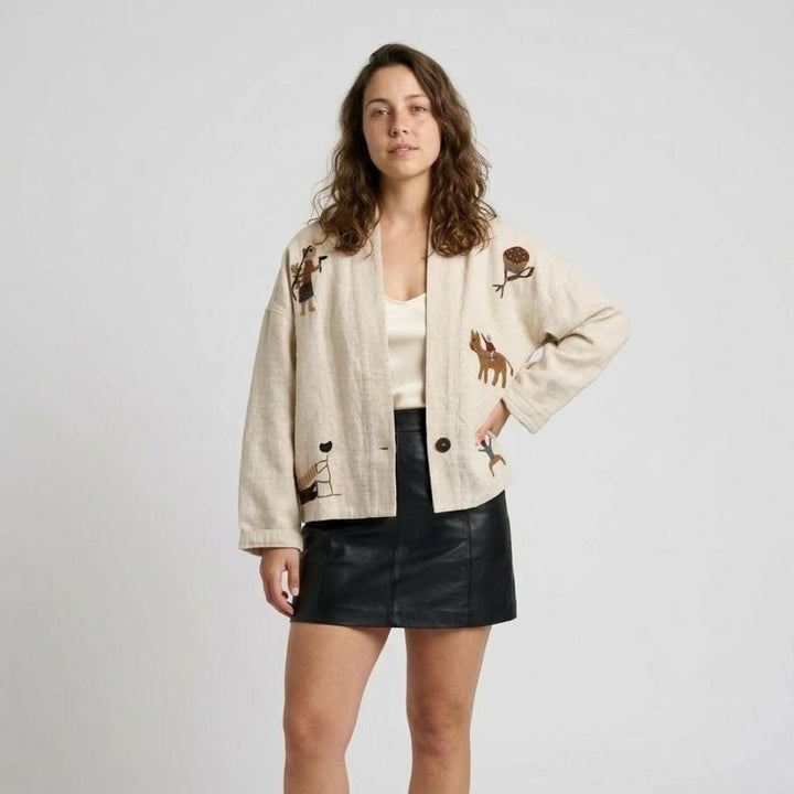 Embroidered Lightweight Linen-Cotton Blend Jacket