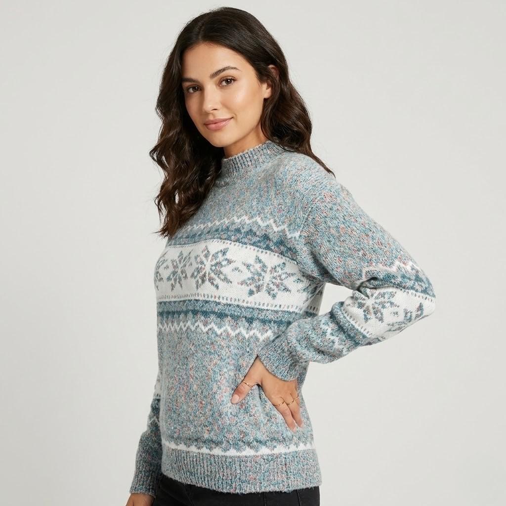 Nordic Pattern Wool Blend Knitted Sweater