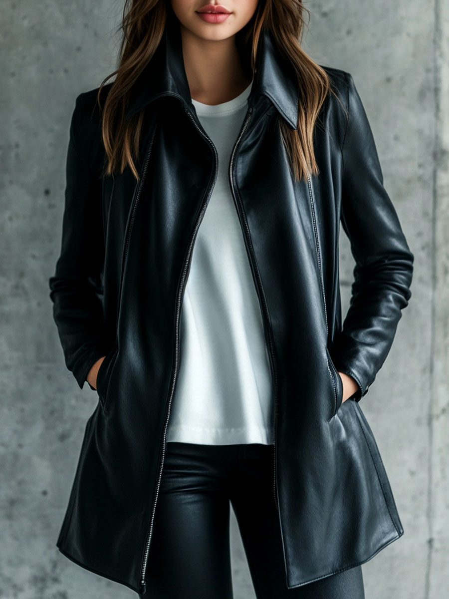 Solid Color Women's Hooded Synthetic Leather Jacket