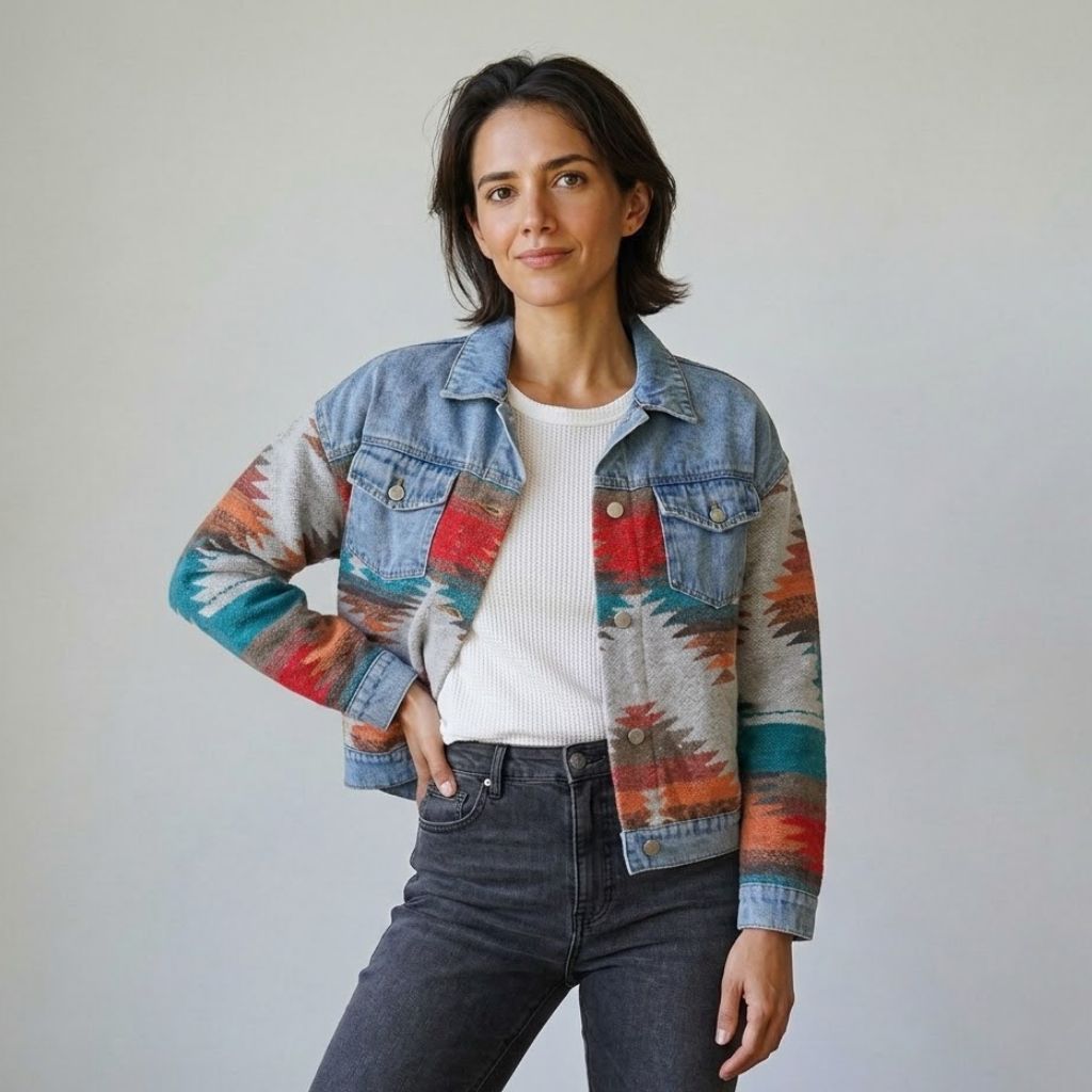 Casual Short Jacket with Geometric Design
