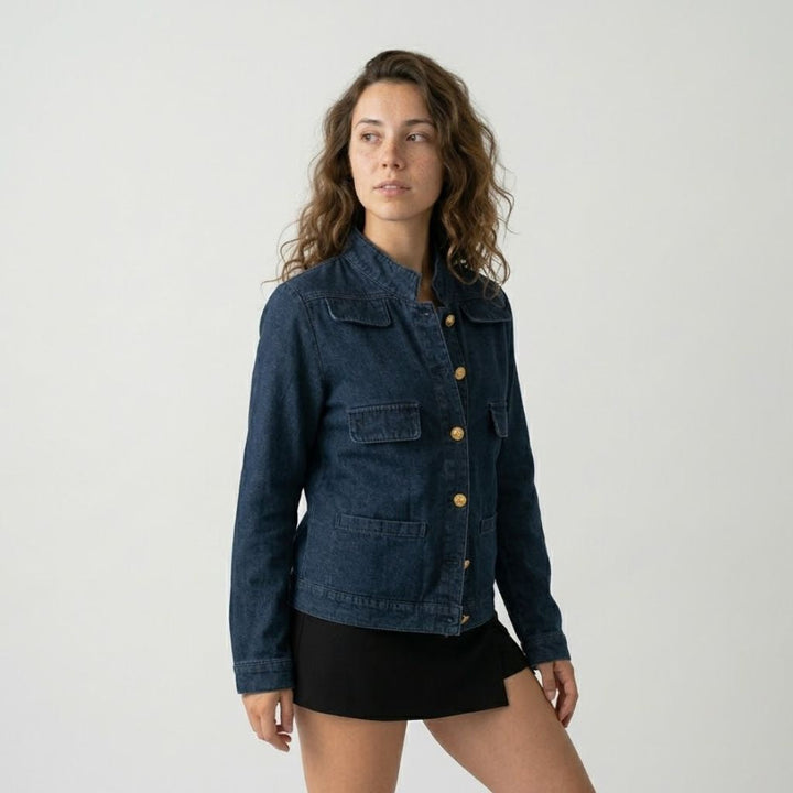 Urban-Style Structured Denim Jacket with Front Pockets
