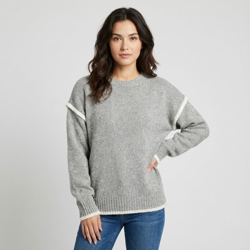 Cozy Grey Knitted Sweater with Round Neckline
