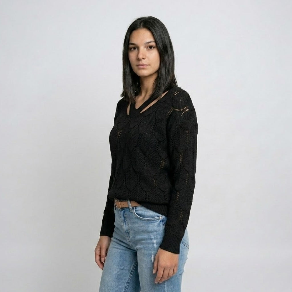 Polyester-Elastane Blend Sweater with Scoop Neckline