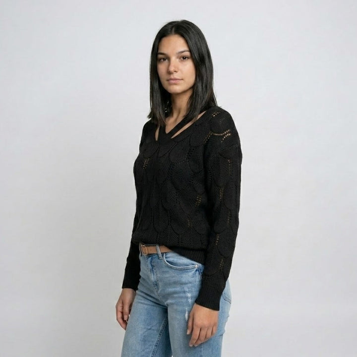 Polyester-Elastane Blend Sweater with Scoop Neckline