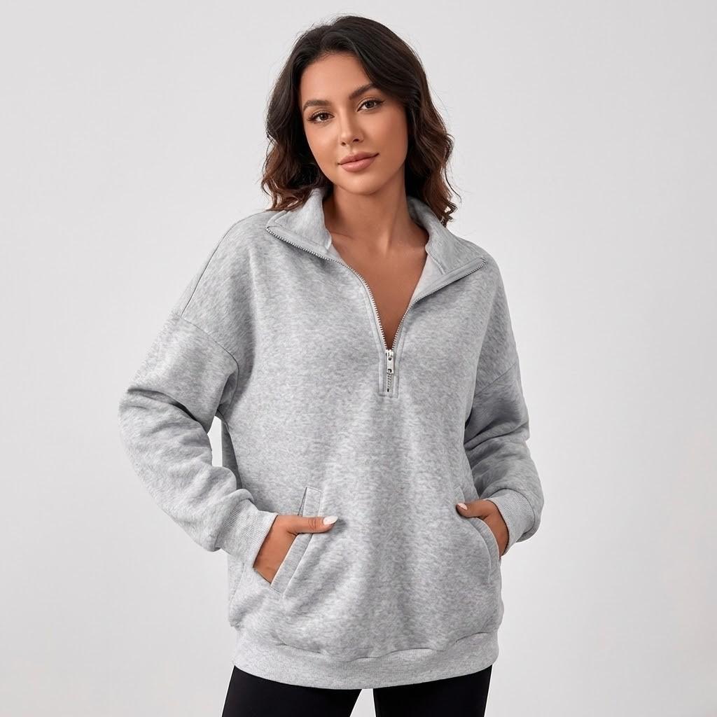 Relaxed Fit High Collar Cotton Blend Sweatshirt