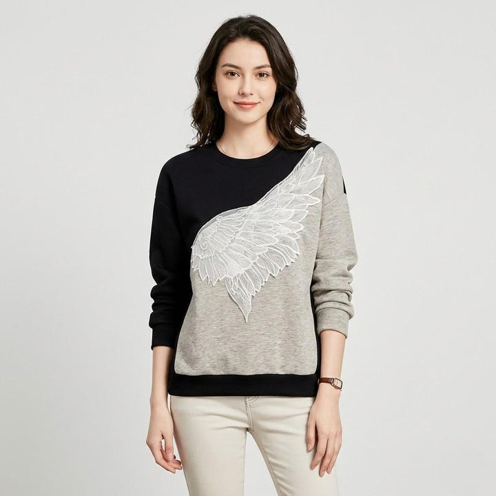 Artistic Two-Tone Knitted Sweater with Lace Accents