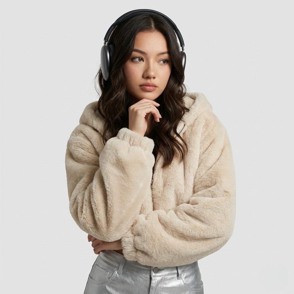 Cozy Loose-Fit Short Furry Hoodie