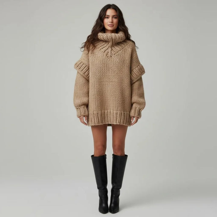 Oversized Roll Neck Knitted Jumper in Acrylic-Polyester Blend