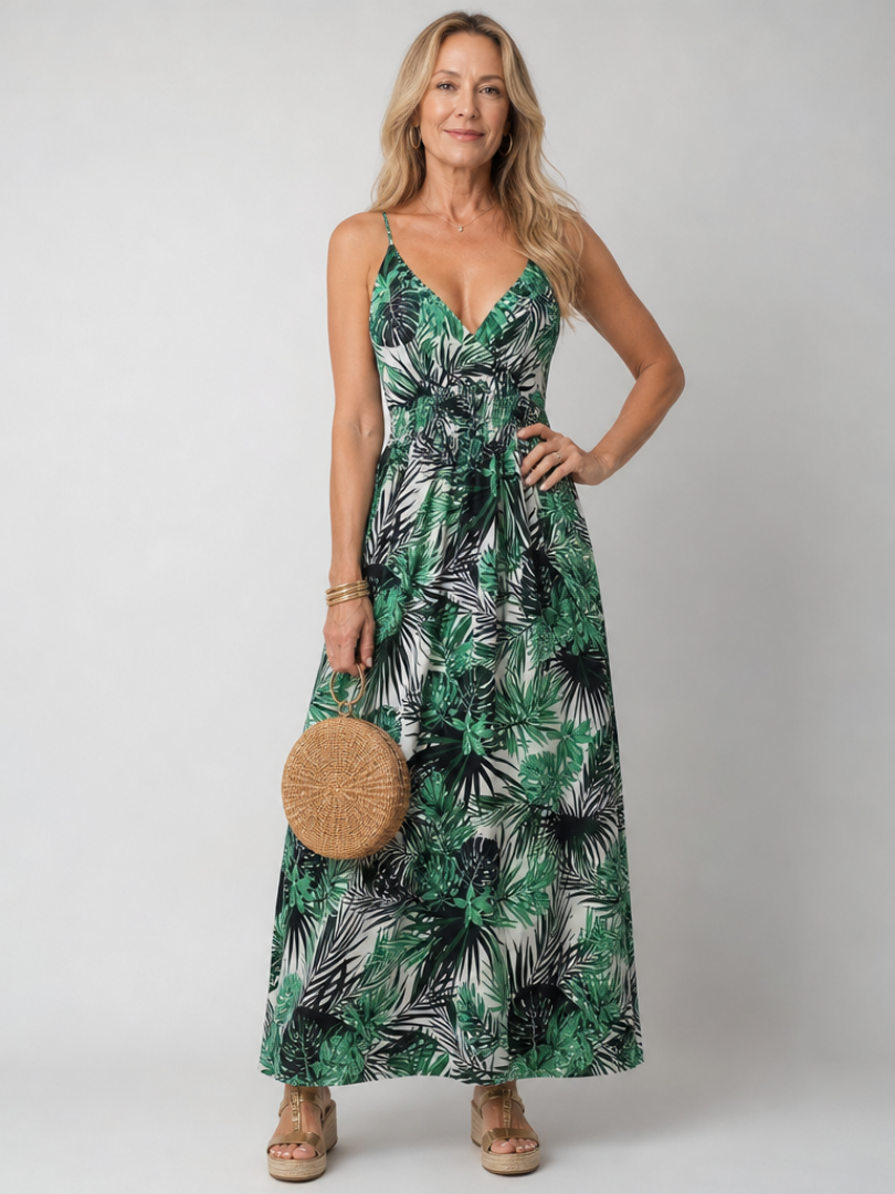Maravelle | Midi Dress Without Sleeves with Floral Design