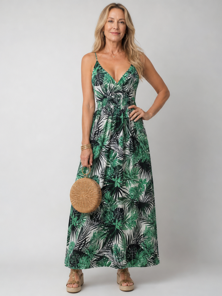 Maravelle | Midi Dress Without Sleeves with Floral Design