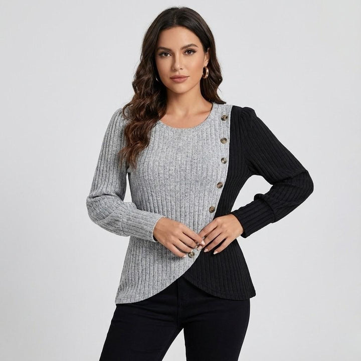 Flowing Asymmetrical Knit Sweater in Cotton Blend with Decorative Buttons