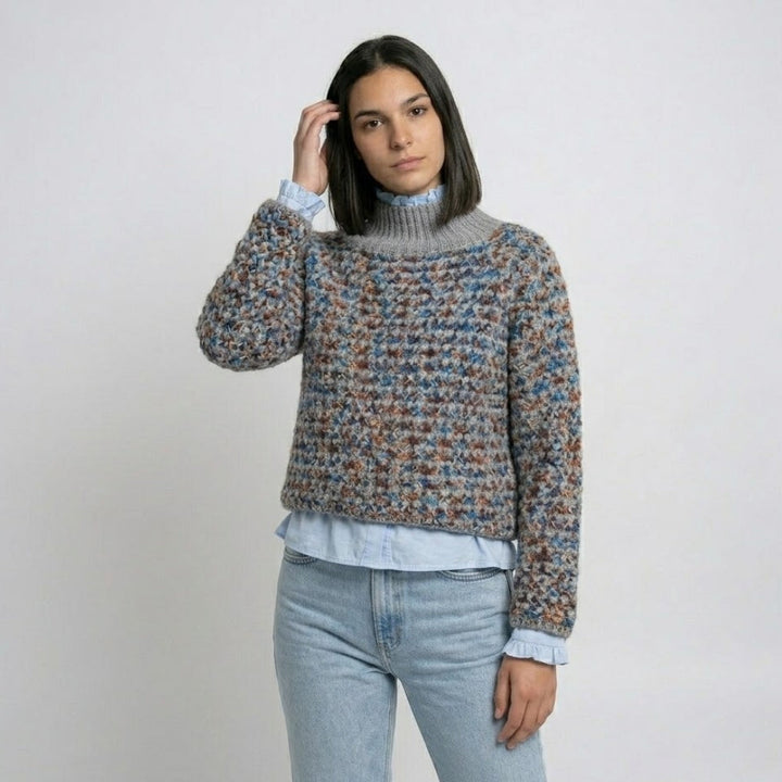 Multicolored Roll Neck Knitted Sweater in Acrylic-Polyester Blend