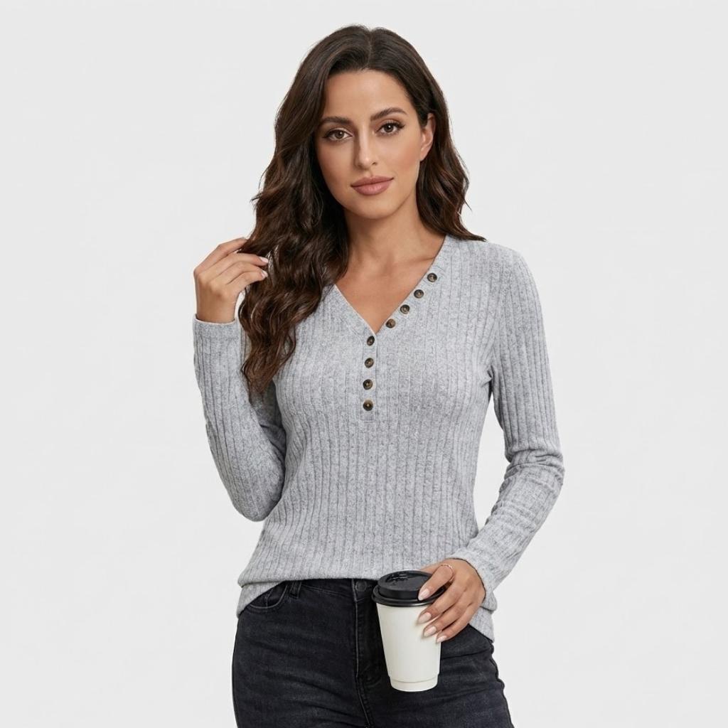 Fitted Ribbed Cotton Blend Sweater