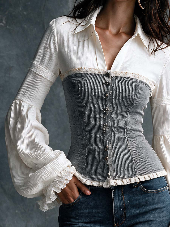 Two-Tone Ribbed Corset Faux Top