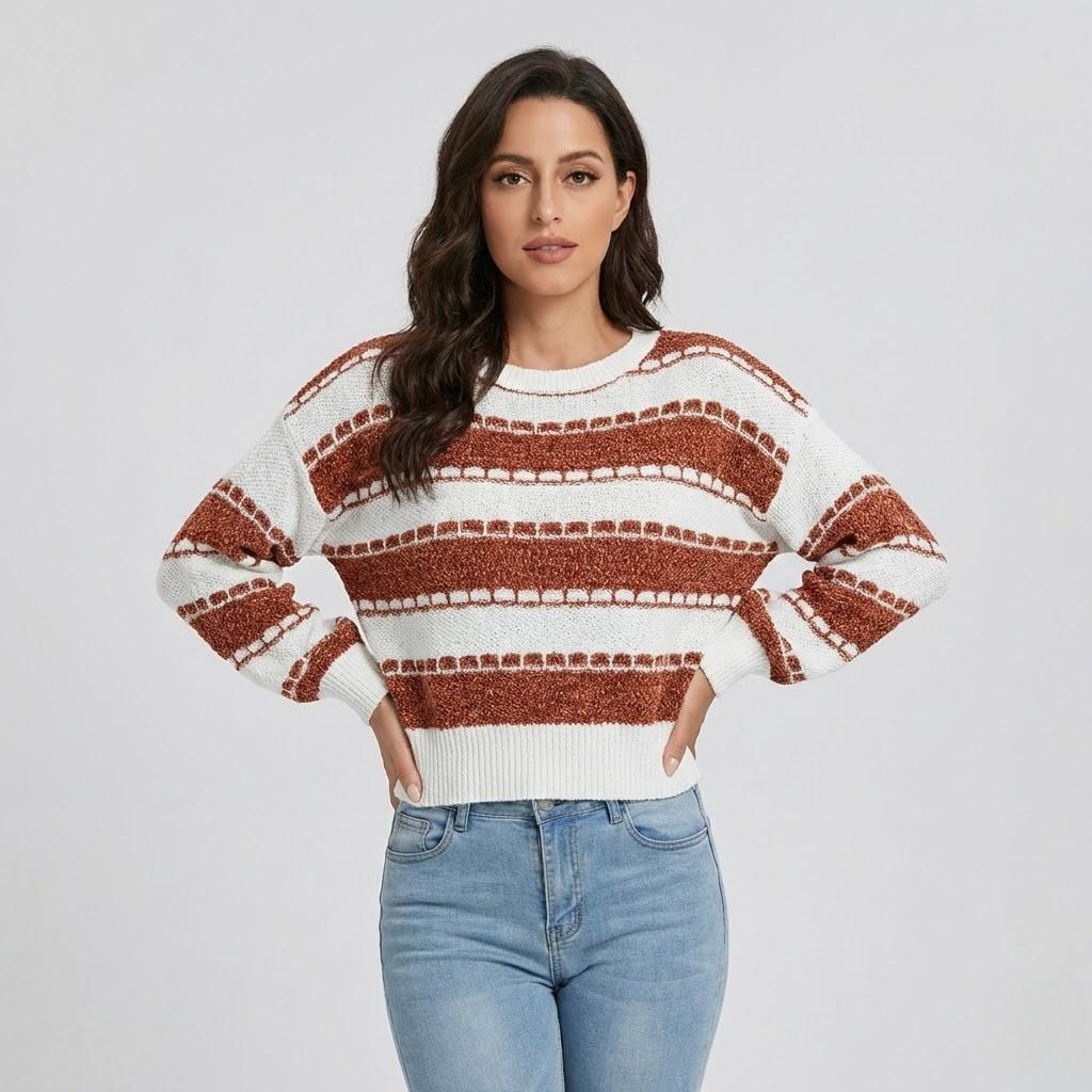 Loose-Fit Short Knitted Sweater with Contemporary Stripes