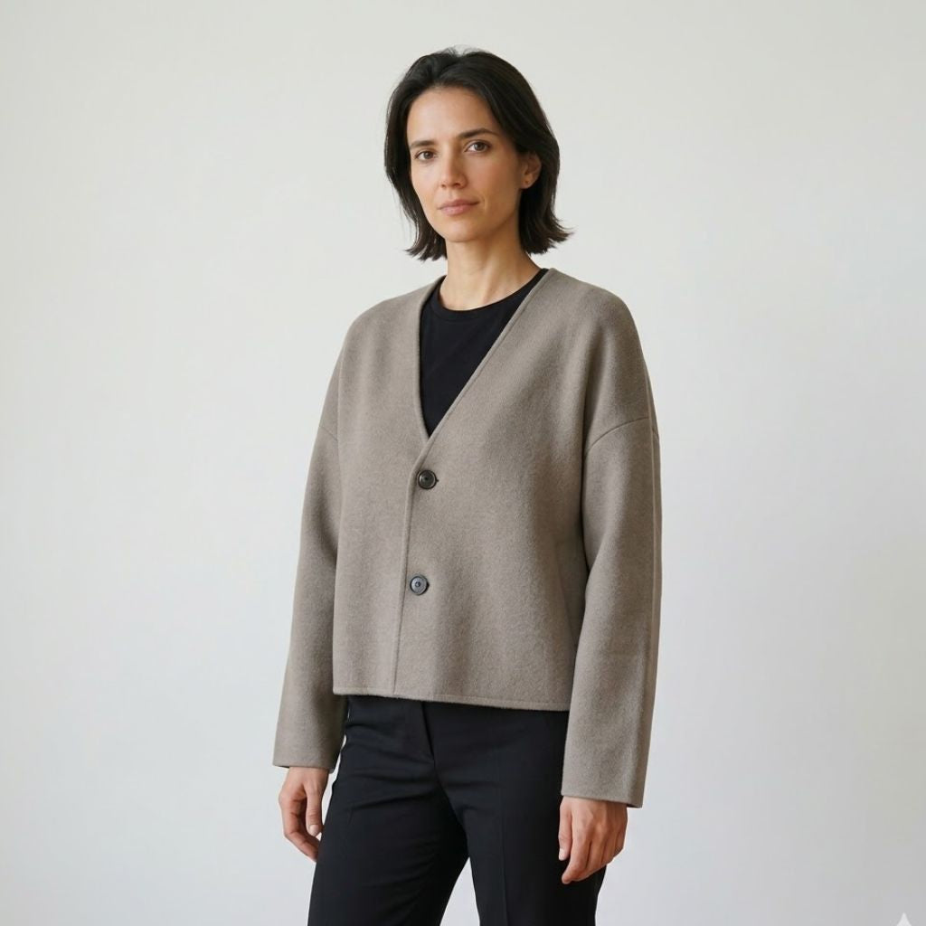 Minimalist Double-Breasted Short Jacket in Polyester-Viscose Blend