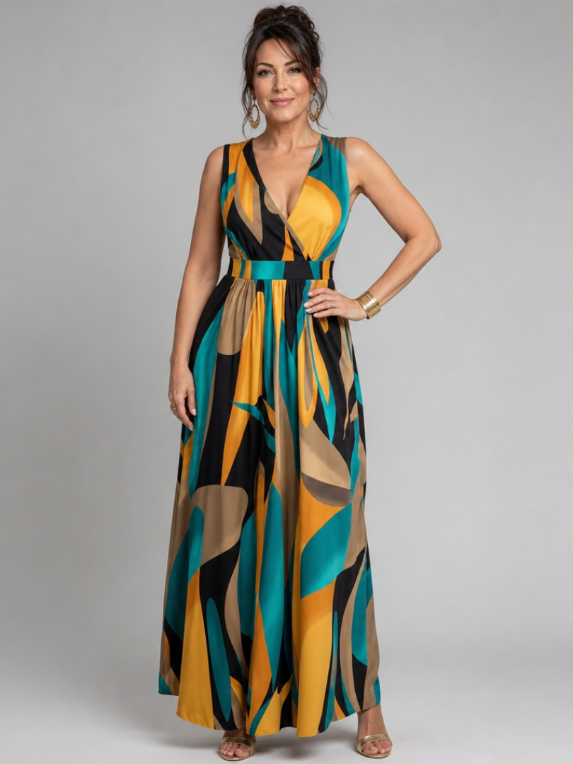 Zarela | Long Sleeveless Dress with Abstract Design