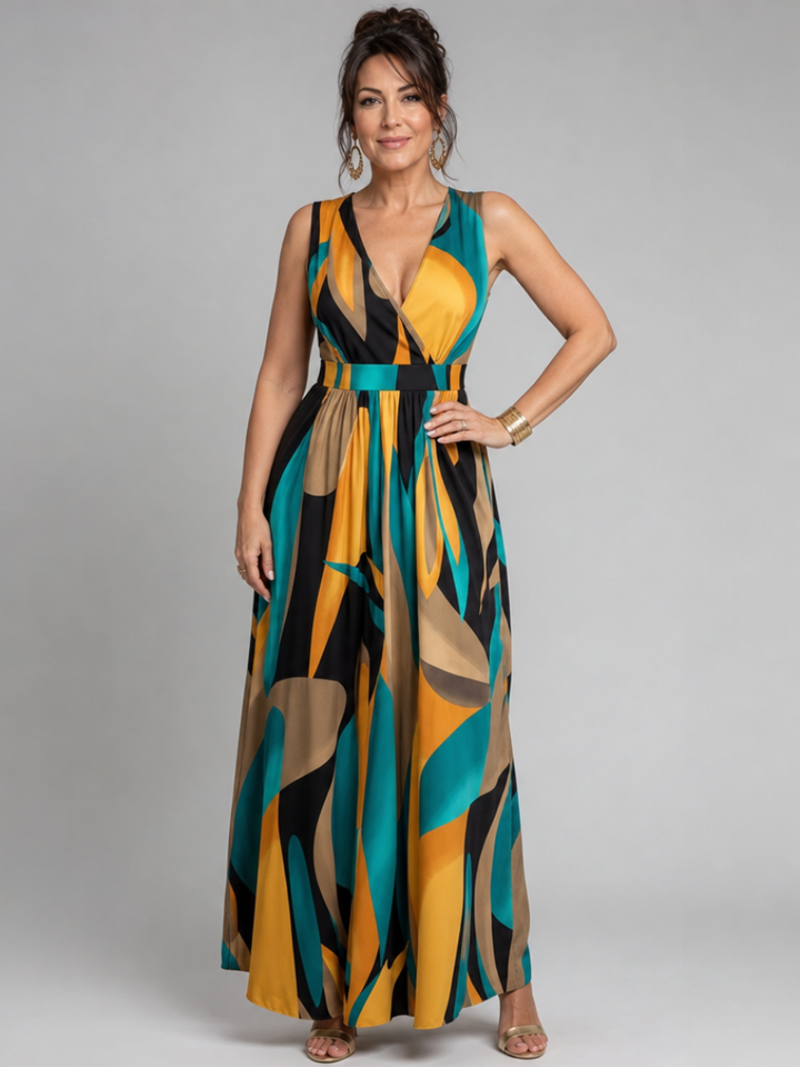 Zarela | Long Sleeveless Dress with Abstract Design