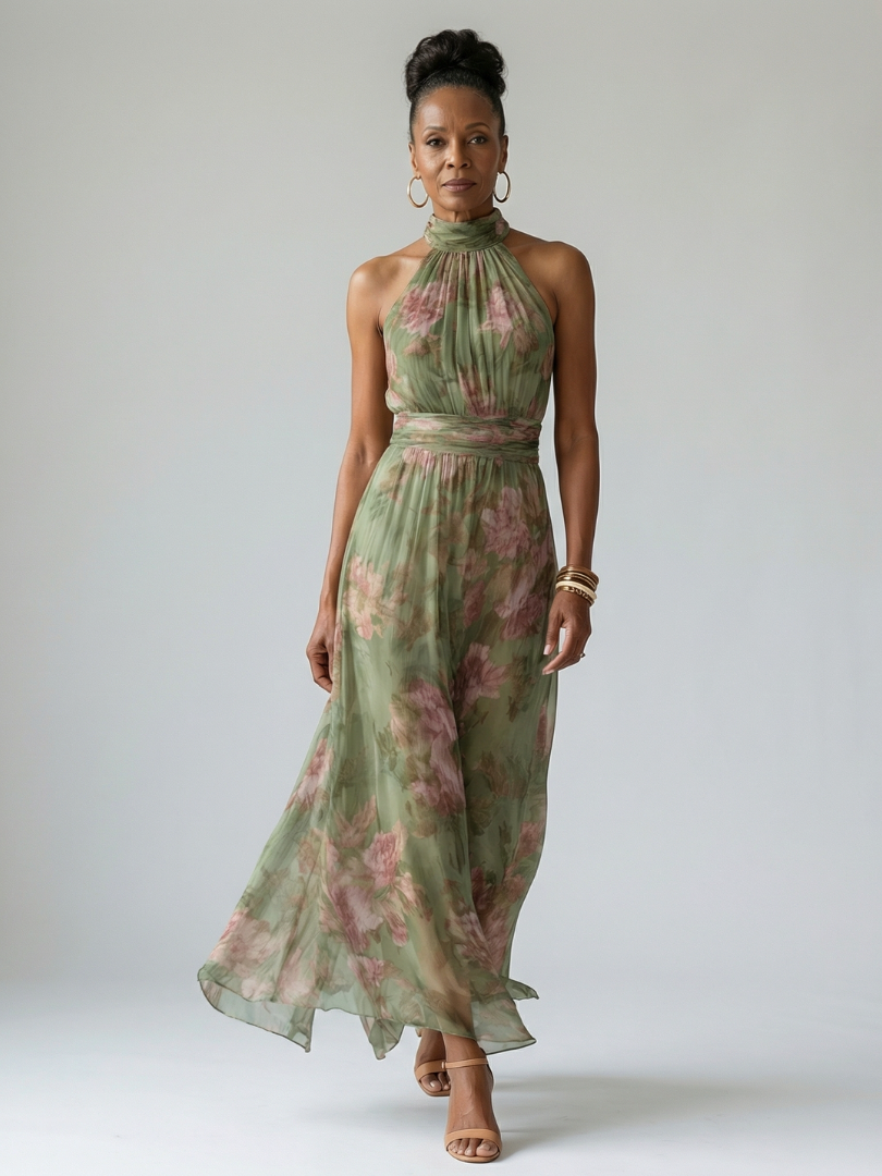 Cármen | Floral Midi Dress with Halter Neck