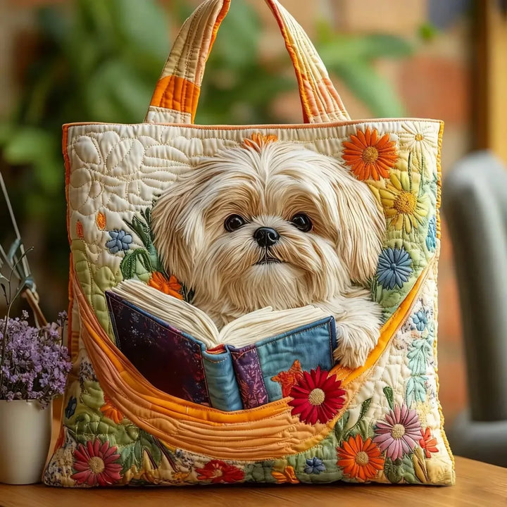 Handmade Shih Tzu Bag with Books and Flowers