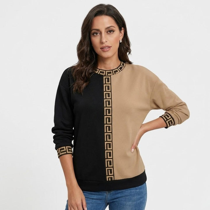 Relaxed Fit Two-Tone Graphic Design Knitted Cotton Blend Jumper