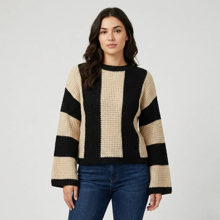 Striped Pattern Straight Cut Knitted Sweater