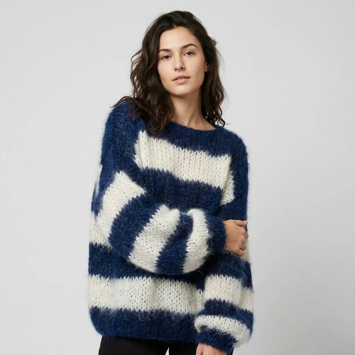 Loose-Fit Striped Knitted Sweater in Acrylic-Polyester Blend