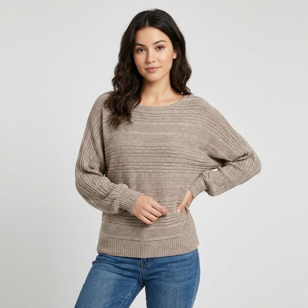 Cozy Loose-Fit Ribbed Sweater with a Wide Neck