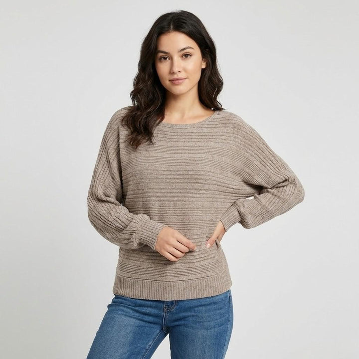 Cozy Loose-Fit Ribbed Sweater with a Wide Neck