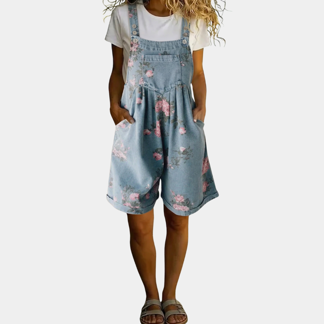 Joana - Floral Print Denim Jumpsuit