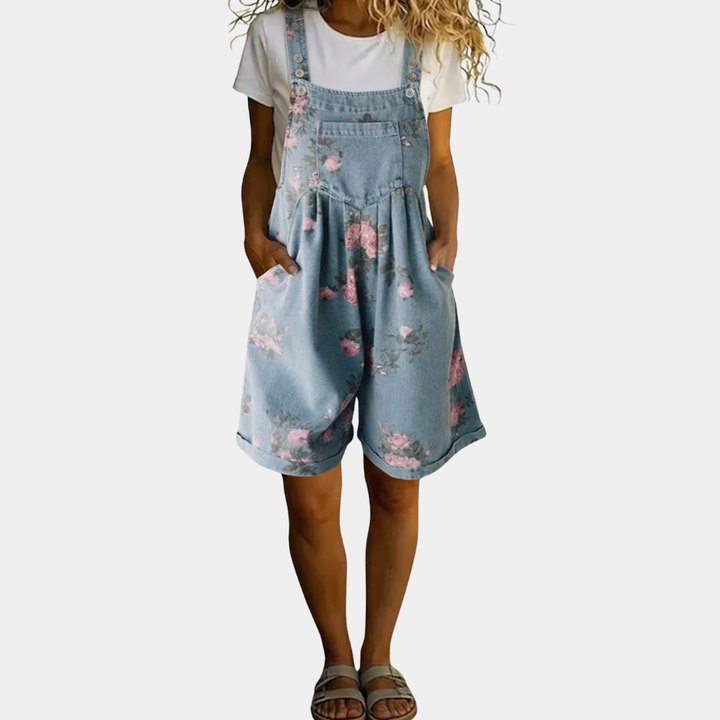 Joana - Floral Print Denim Jumpsuit
