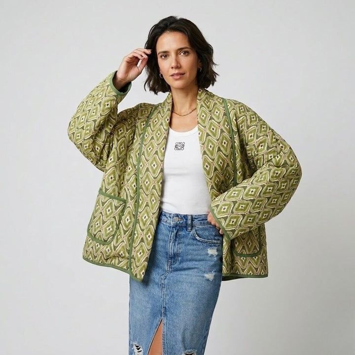 Urban Style Short Quilted Jacket with Geometric Design