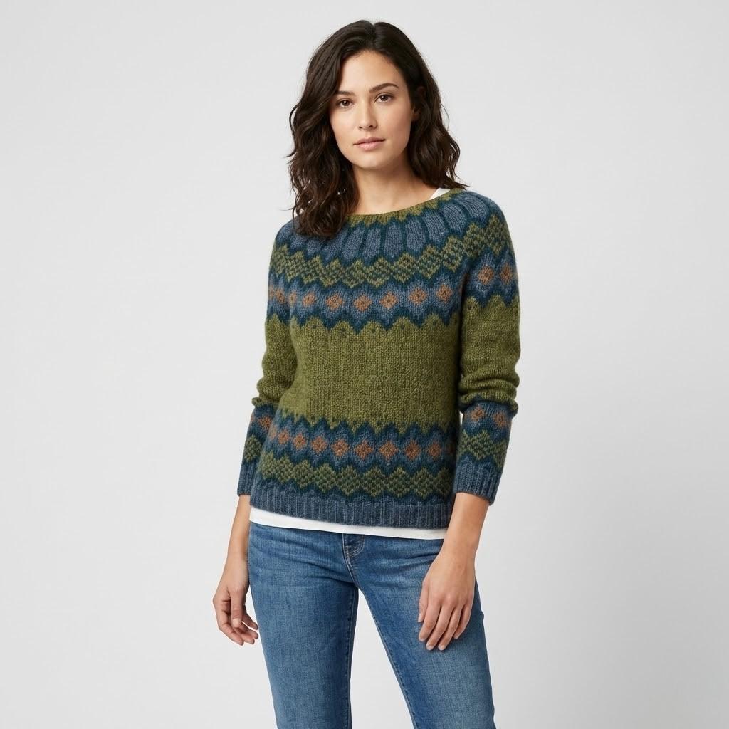 Loose-Fit Geometric Pattern Knitted Wool Blend Sweater