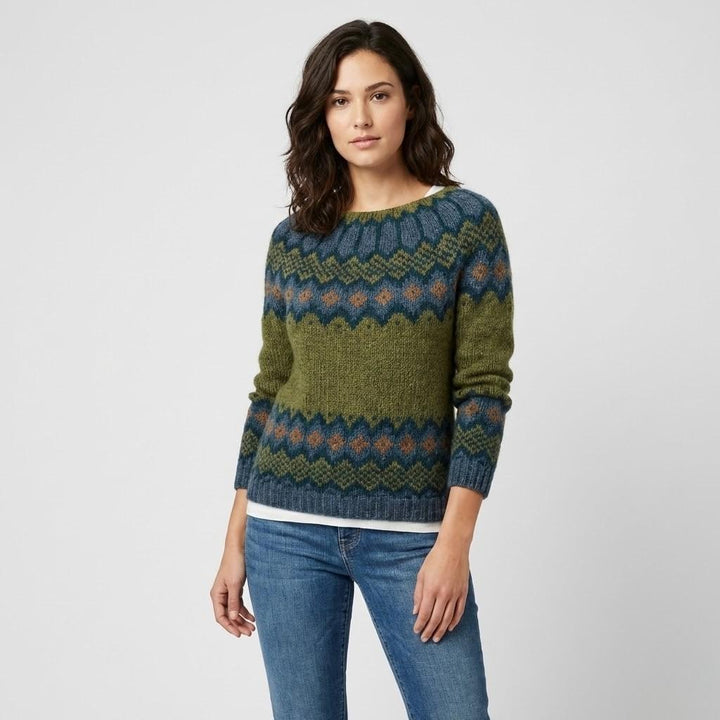 Loose-Fit Geometric Pattern Knitted Wool Blend Sweater