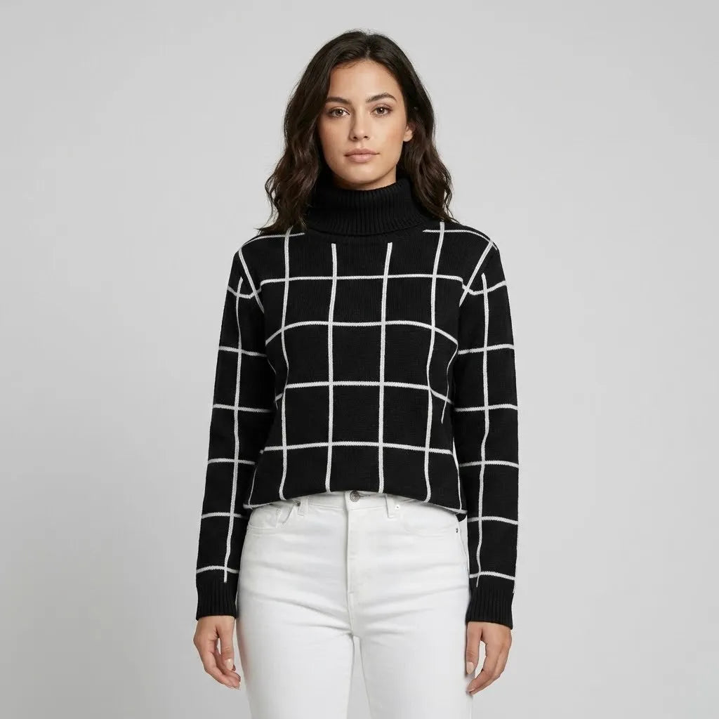 Geometric Pattern Roll Neck Knitted Sweater