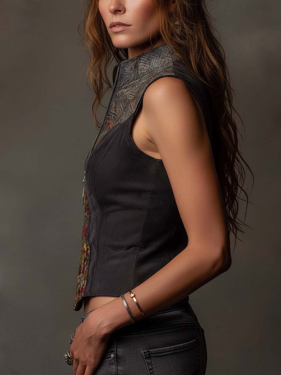 Eco-Friendly Suede Patchwork Gilet