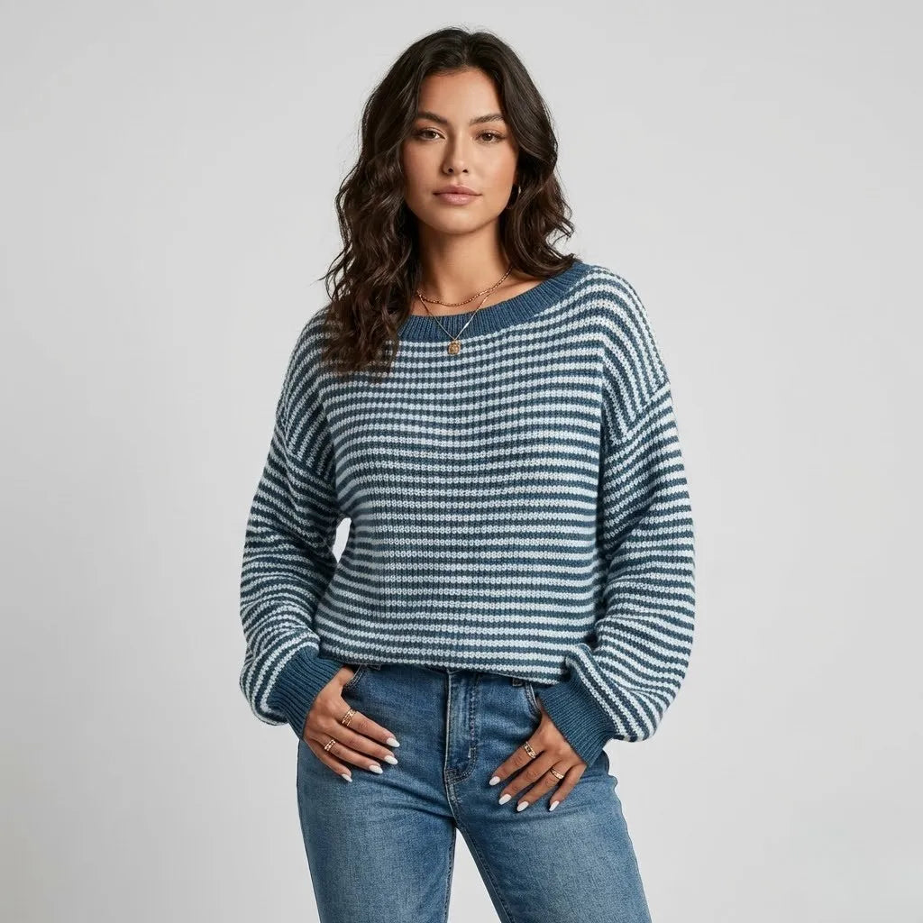 Loose-Fit Textured Sweater with Contemporary Stripes