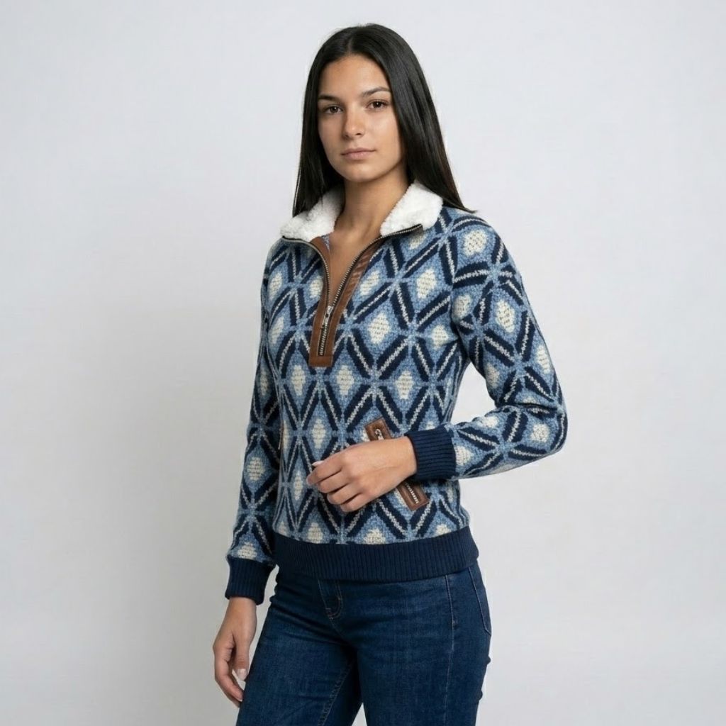 Half-Zip Roll Neck Knitted Sweater