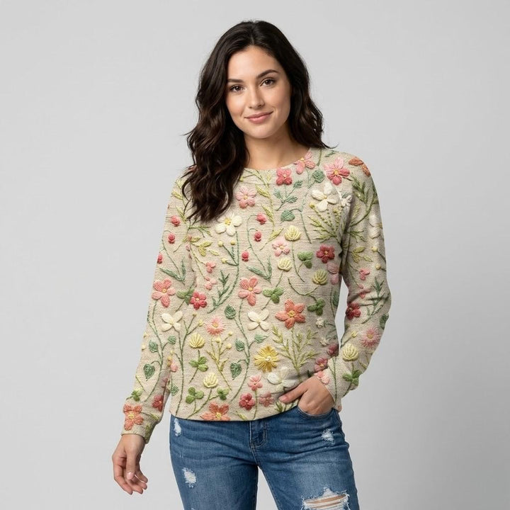 Embroidered Knitted Cotton Blend Sweater