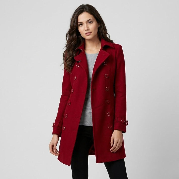 Urban-Style Fitted Wool Blend Coat with Structured Design