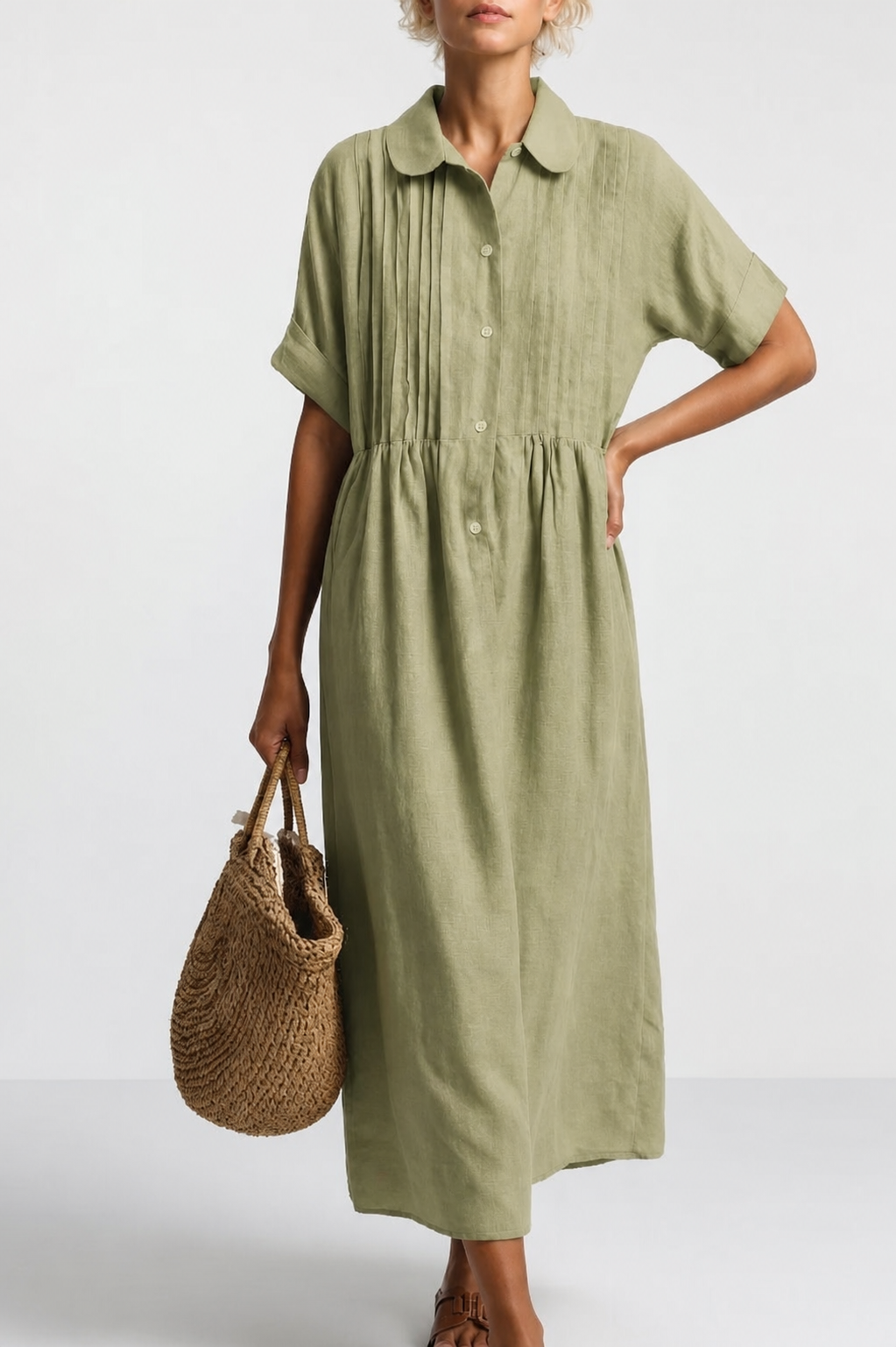 Klaudia | Relaxed Fit Linen-Cotton Shirt Dress