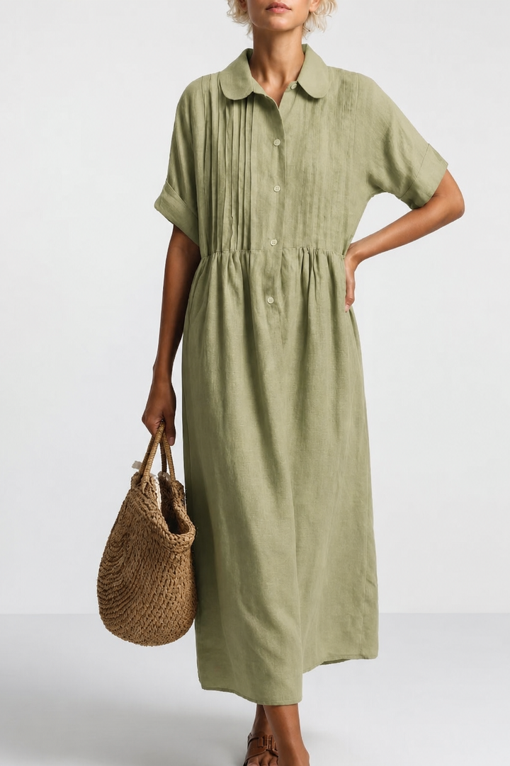 Klaudia | Relaxed Fit Linen-Cotton Shirt Dress