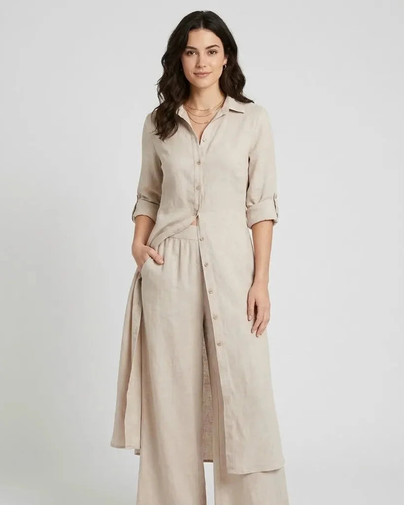 Ľubomíra | Long Shirt and Wide Trousers Two-Piece Ensemble