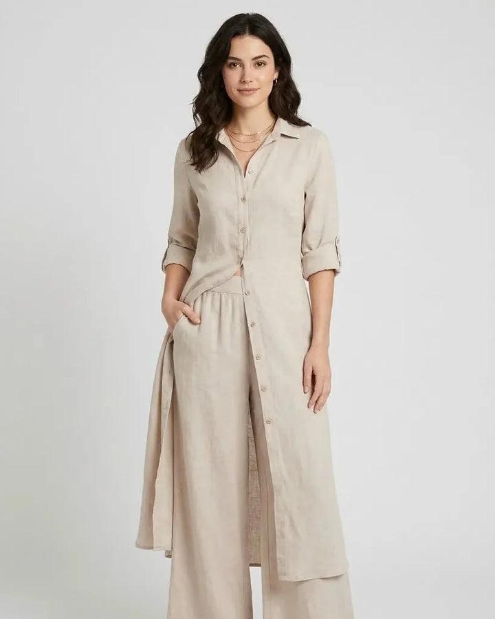 Ľubomíra | Long Shirt and Wide Trousers Two-Piece Ensemble