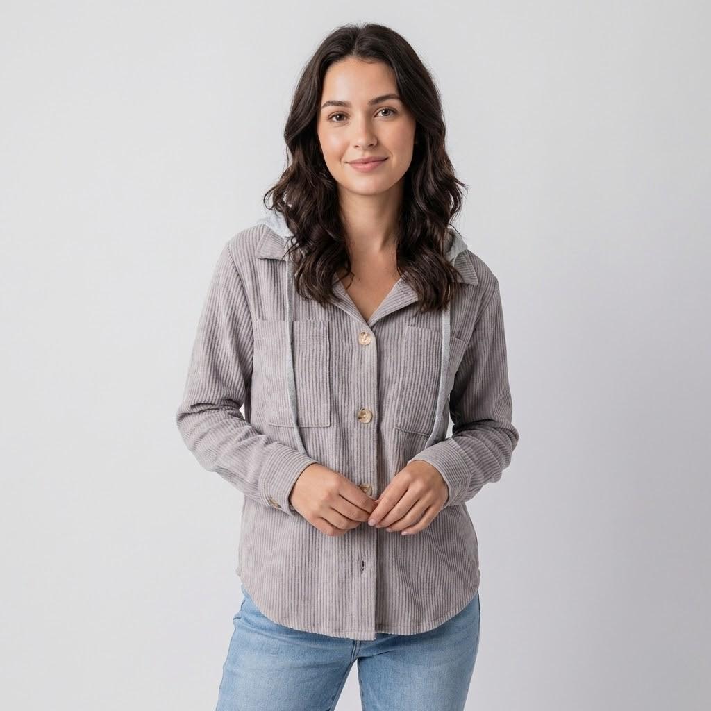 Ribbed Hoodie with Straight Cut and Adjustable Hood